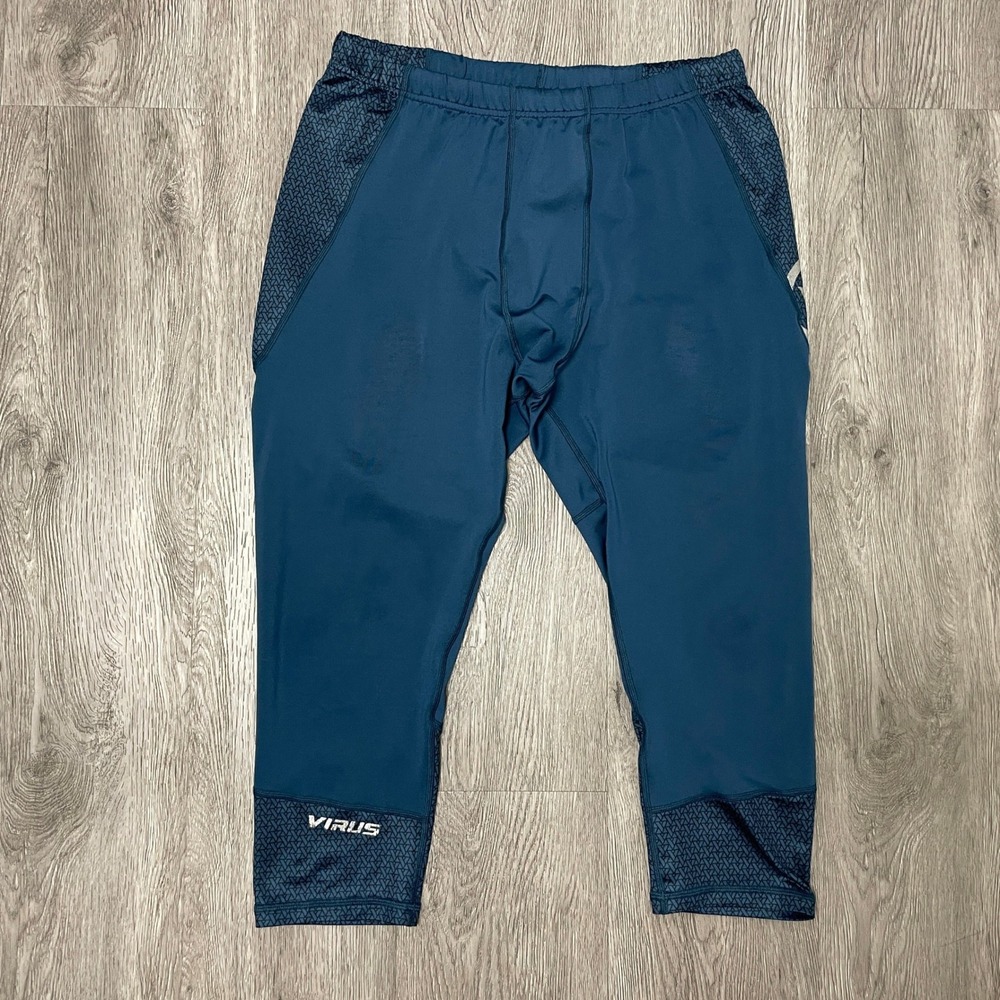 Virus Compression Pants Mens 2XL Blue 3/4 Cropped Leggings Training Tights